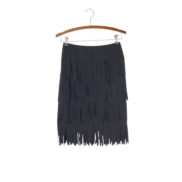 Cache Tiered Fringe Skirt Vintage Black Pull On Knee Length Flapper Art Size 2 - Picture 1 of 5